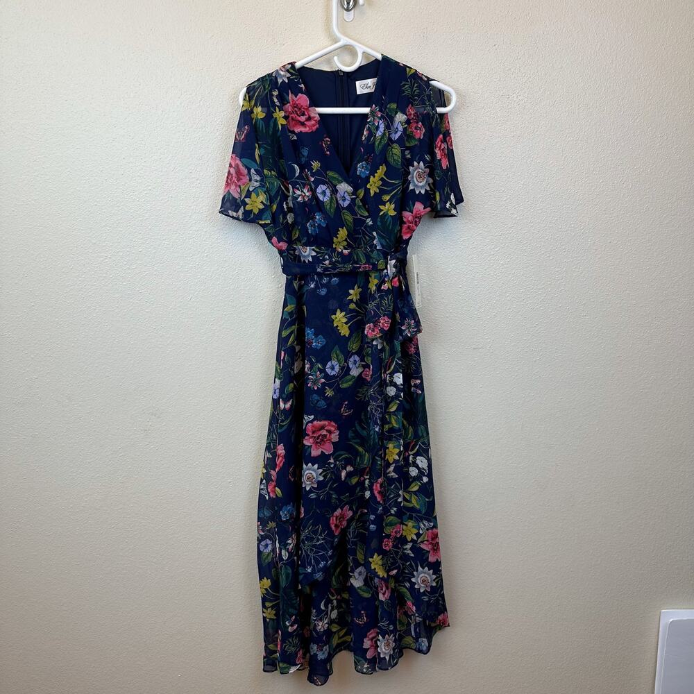 Eliza J Navy Floral High-Low Wrap Dress - Picture 2 of 8